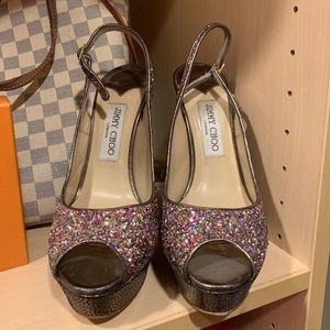 Jimmy choo glitter platform pumps